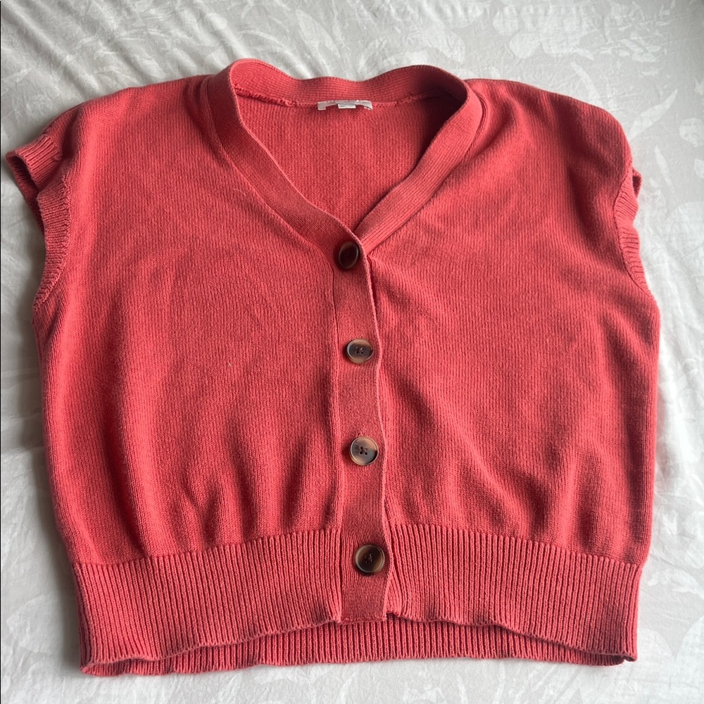 LOFT Coral Button-Up Cardigan Vest 100% cotton